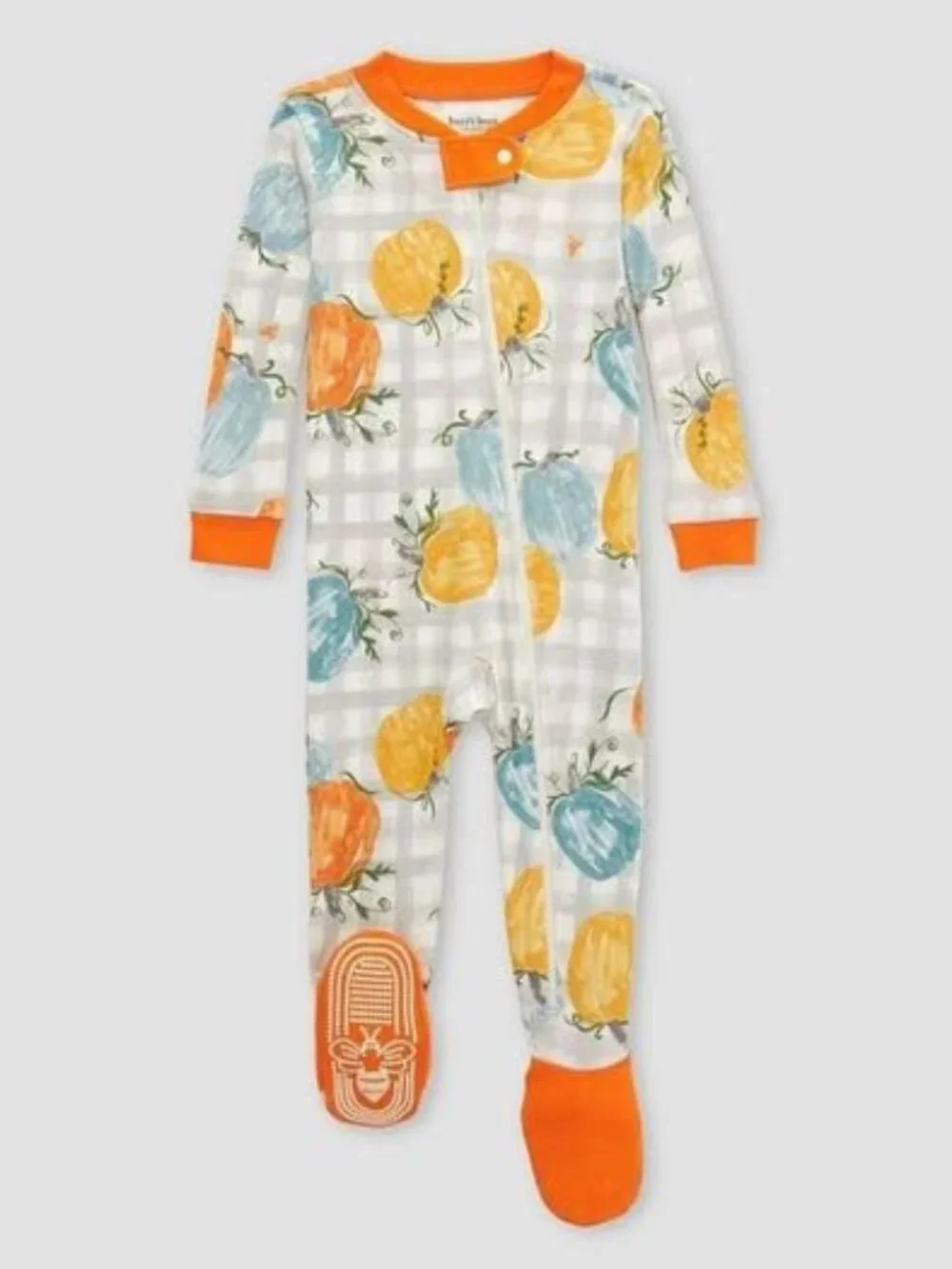 Burt's Bees Baby Girls' Organic Cotton Tight Fit Footed Pajama, Pumpkins, 3/6M.
